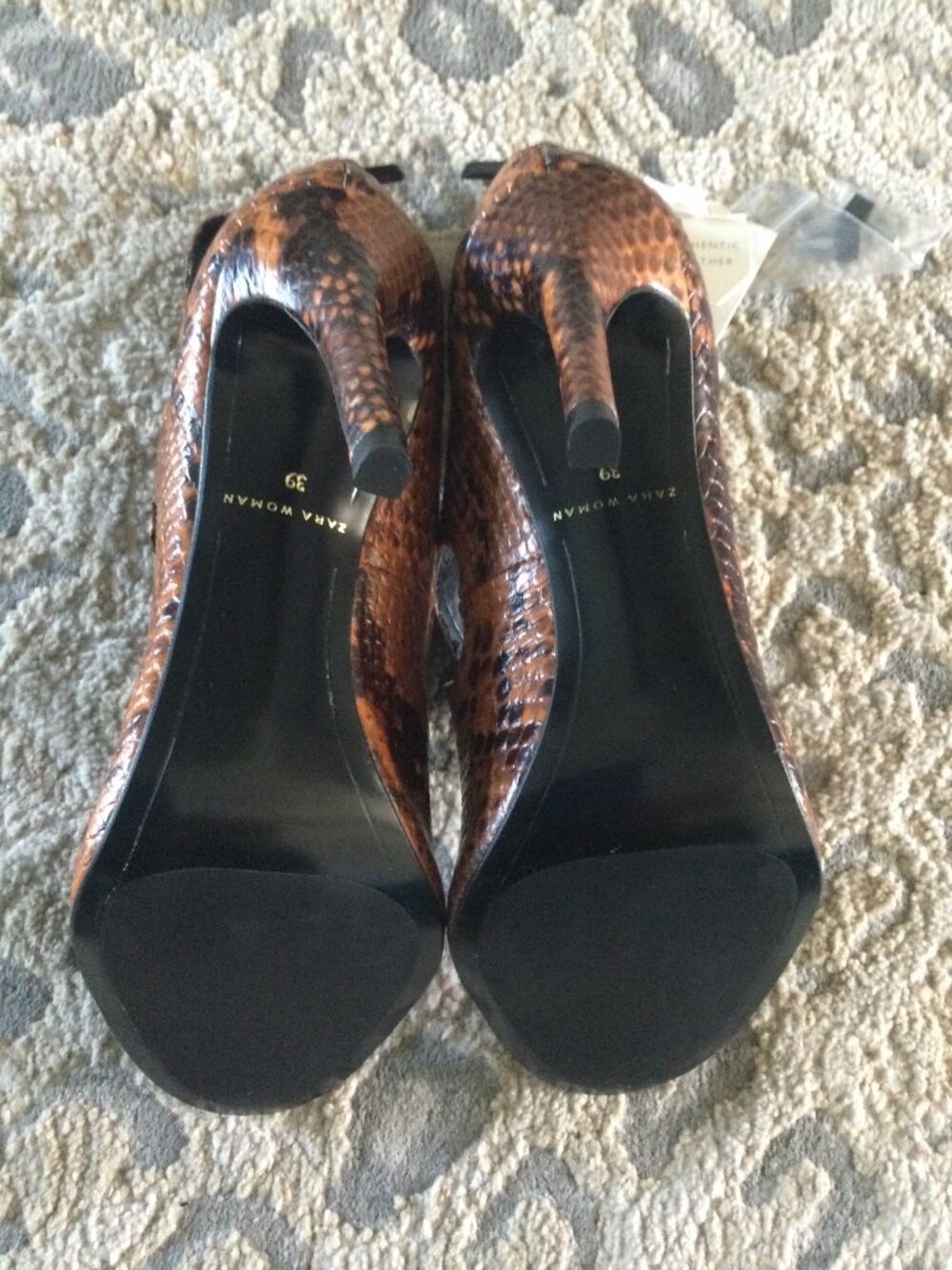 Zara Python 4" Heels, Brown, Size 8 - Picture 6 of 7